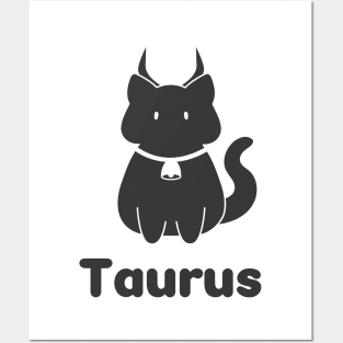 Taurus Cat Zodiac Sign with Text (Black and White) Posters and Art